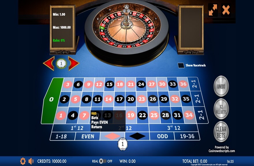 3D European Roulette screen 1